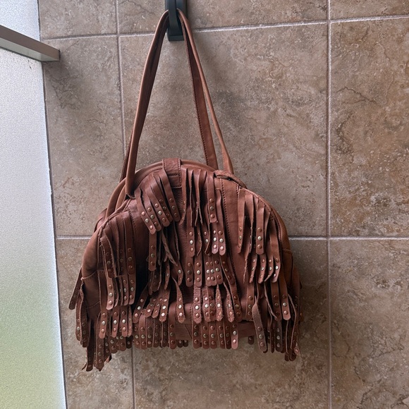 Anthropologie Handbags - Lucky Penny Anthropologie Sunlit Fringe Soft Leather & Studs Hobo Bag Festival